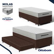 Cama Box com Colchão de Molas Ensacadas Ortobom One Face Plenno Superpocket + Auxiliar de Espuma Solteiro 88cm