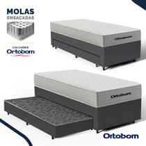 Cama Box com Colchão de Molas Ensacadas Ortobom One Face Plenno Superpocket + Auxiliar de Espuma Solteiro 88cm Cama Box com Colchão de Molas Ensacadas Ortobom One Face Plenno Superpocket + Auxiliar de Espuma Solteiro 88cm