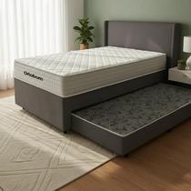 Cama Box com Colchão de Molas Ensacadas Ortobom One Face Plenno Superpocket + Auxiliar de Espuma Solteiro 88cm Cama Box com Colchão de Molas Ensacadas Ortobom One Face Plenno Superpocket + Auxiliar de Espuma Solteiro 88cm