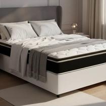 Cama Box com Colchão de Molas Ensacadas Pillow Top Black Spring Topazio Casal 138cm