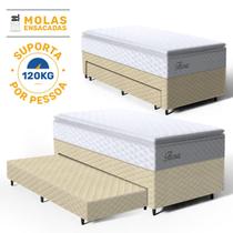 Cama Box com Colchao de Molas Ensacadas Pillow Top Flora Auxiliar de Espuma Unique Solteiro 88 cm