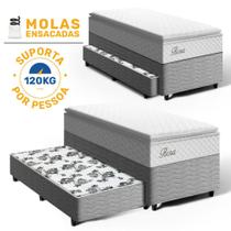 Cama Box com Colchão de Molas Ensacadas Pillow Top Flora + Auxiliar de Espuma Unique Solteiro 88cm