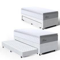Cama Box com Colchao de Molas Ensacadas Pillow Top Flora + Auxiliar de Espuma Unique Solteiro 88cm