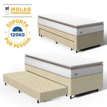 Cama Box com Colchão de Molas Ensacadas Pillow Top Neve Auxiliar de Espuma Unique Solteiro 88 cm
