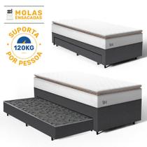Cama Box com Colchão de Molas Ensacadas Pillow Top Neve com Auxiliar de Espuma Unique Solteiro 88 cm