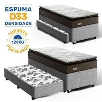 Cama Box com Colchão Espuma D33 Com Pillow Top Nivus + Auxiliar de Espuma Unique Solteiro 88cm