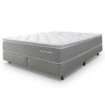 Cama Box com Colchão Queen Molas Ensacadas Pillow Top Premium Sleep Cinza 158x198cm BF Colchões Cama Box com Colchão Queen Molas Ensacadas Pillow Top Premium Sleep Cinza 158x198cm BF Colchões