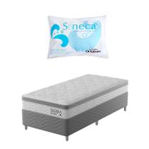 Cama Box com Colchão Solteirão Sigma Molas Ensacadas (22x108x198) Branco e Cinza com Travesseiro Soneca Branco