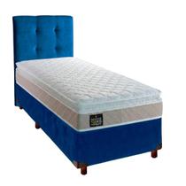 Cama Box Com Colchão Solteiro Real Hellen + Cabeceira Azul