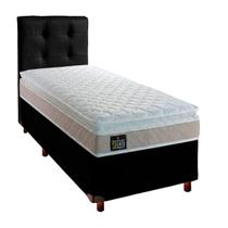 Cama Box Com Colchão Solteiro Real Hellen + Cabeceira Preto Cama Box Com Colchão Solteiro Real Hellen + Cabeceira Preto
