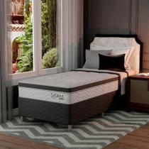 Cama Box com Colchão Solteiro Sigma Molas Ensacadas (22x88x188) Branco e Cinza - Modern