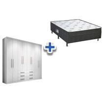 Cama Box Conjugada Casal Union + Guarda Roupa Master 8.6 Branco