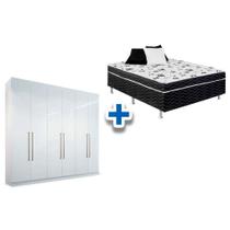 Cama Box Conjugada Casal Union Ortobom + Guarda Roupa Imaginare 6.4 Branco