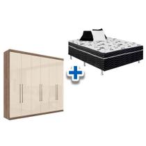 Cama Box Conjugada Casal Union Ortobom + Guarda Roupa Imaginare 6.4 Castanha/Off White - Santos Andirá