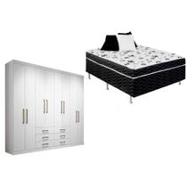 Cama Box Conjugada Casal Union Ortobom + Guarda Roupa Master 8.6 Branco
