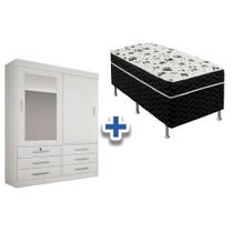 Cama Box Conjugada Casal Union Ortobom + Guarda Roupa Sonare Branco