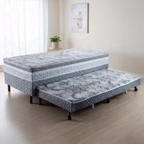 Cama Box Conjugada com Cama Auxiliar Solteiro Pés em Madeira Maciça Maximus Cinza/Rústico Chumbo