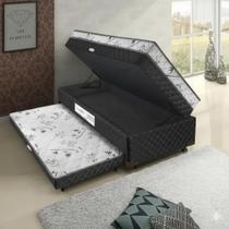 Cama Box Conjugada Solteiro Espuma D33 macia alta qualidade auxiliar baú reforçado
