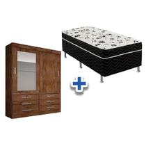 Cama Box Conjugada Solteiro Union Ortobom + Guarda Roupa Sonare Canela