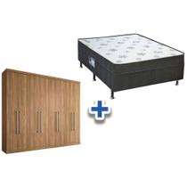 Cama Box Conjugado Casal Union Ortobom + Guarda Roupa Master Vip 8.4 Atacama