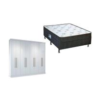 Cama Box Conjugado Casal Union Ortobom + Guarda Roupa Master Vip 8.4 Branco