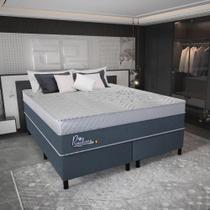 Cama Box Conjugado Queen Com Colchão 158x72x198 Primeline Gel Gazin Cr35343 Azul Escuro