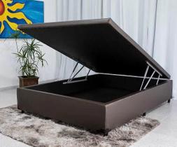 Cama Box de Casal Com Baú, Marrom Sintético