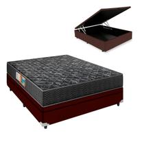 Cama Box e Colchão Casal Super Firme D60 com Baú Marrom Portobel