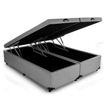 Cama Box Em Baú Queen Size Bipartido Blindado, Sintético Cinza RC