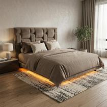 Cama Box Floating Geometric Iluminada com Cabiceira