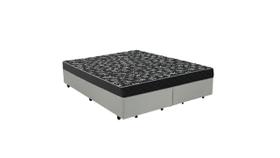 Cama Box King 193 Tecido Sintetico Branco Com Colchão Espuma D20 - Tampo Preto 12cm - Aloa