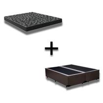 Cama Box King 193 Tecido Sintetico Marrom Com Colchão Espuma D23 - Tampo Preto 12cm