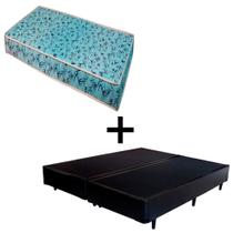 Cama Box King 193 Tecido Sintético Preto Com Colchão Natal Bello Box - 100% Espuma - D23 Azul 54x193x203