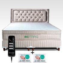 Cama Box King 1,93x2,03 Massageador Com Controle Operacional Cabeceira Bege Claro ALLMAG Cama Box King 1,93x2,03 Massageador Com Controle Operacional Cabeceira Bege Claro ALLMAG