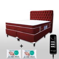 Cama Box King 1,93x2,03 Massageador Com Controle Operacional Cabeceira Vinho ALLMAG