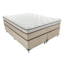 Cama Box King Aquarius com Colchão King Molas Ensacadas Bege e Branca