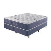 Cama Box King Azul + Colchão Molas Ensacadas Visco Gel California 193x203x68cm