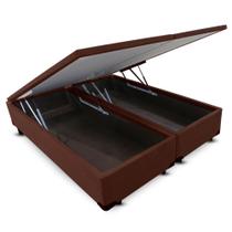 Cama Box KING CALIFORNIANO Cosmopolita Suede Marrom Bau Pistão Frontal - 178x198
