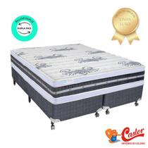 Cama Box King Castor + Colchão Silver Star Tecnopedic Dupla Face 193x203x74 - Molas Firme - Alto Padrão - Fino Acabamento