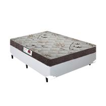 Cama Box King Colchão Espuma D33 Bordado + Box Sintético Branco Serra Negra 64x193x203