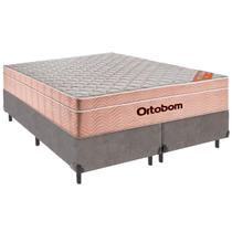 Cama Box King e Colchão Airtech Spring Pocket Molas Ensacadas Ortobom Cinza