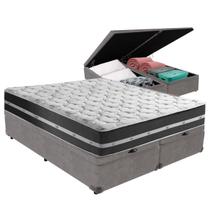 Cama Box King Preto com Base Baú Cinza Classic Anjos