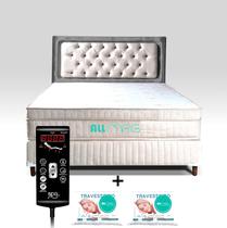 Cama Box King Size 1,93x2,03 D45 Com Controle Massagem Cabeceira Bege Claro