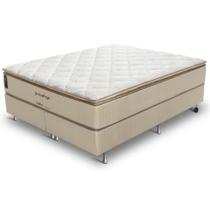 Cama Box King Size (Box + Colchão) 193x203x71 Safira Prorelax Molas Ensacadas Pillow Top Viscoelástico - Bege/Branco