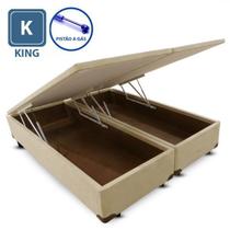 Cama Box KING SIZE com Bau Pistão a gás bege suede Bipartido 193x203 Cama Box KING SIZE com Bau Pistão a gás bege suede Bipartido 193x203