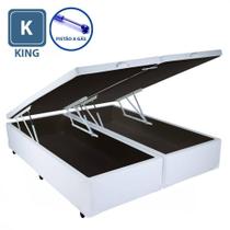 Cama Box King Size Com Baú Pistão A gás Blue Sintético Branco Bipartido - 193x203