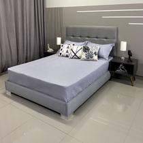 Cama Box Luxo Com Cabeceira Berlim Linho Cinza RBL Casal 1,40 X 1,90