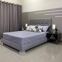 Cama Box Luxo Com Cabeceira Berlim Linho Cinza RBL King 1,95 X 2,05