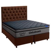 Cama Box Marrom + Cabeceira + Colchão King Confort Black Ortobom