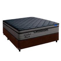 Cama Box Marrom + Colchão Casal Confort Black Espuma Soft Gel Ortobom